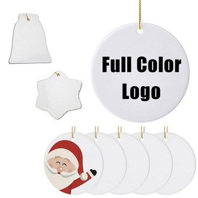 3" Circle Ceramic Ornaments With Hanger Christmas Home Deco